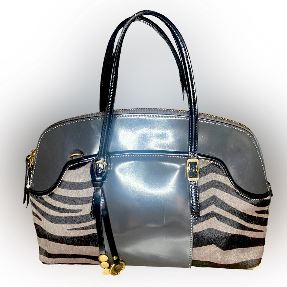 Y2K Vintage A. Bellucci Italy Gray Zebra Print Leather & Calf Hair Dome Satchel